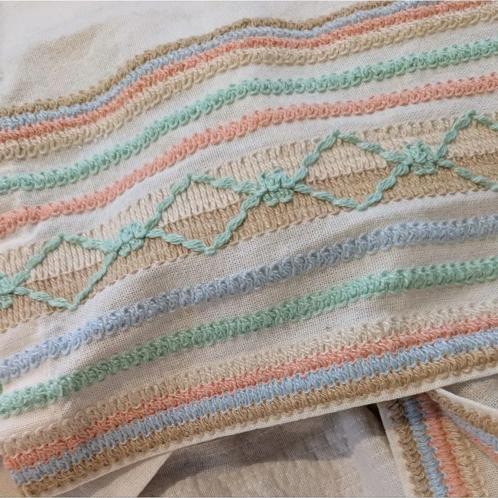 Vintage linen pastel striped embroidered valences‎
